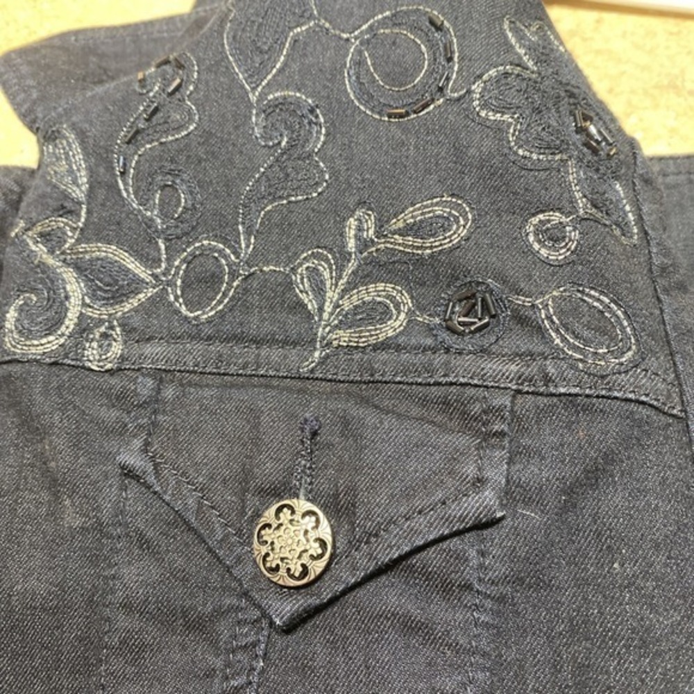 Chicos Platinum Stretchjacket womens 3 black denim button Silver Embroidery 3793 - Picture 10 of 10